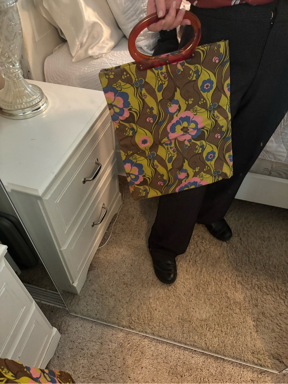 Retro 90's Floral Tote Bag with Brown Handle - Unbranded - Picture 9 of 10